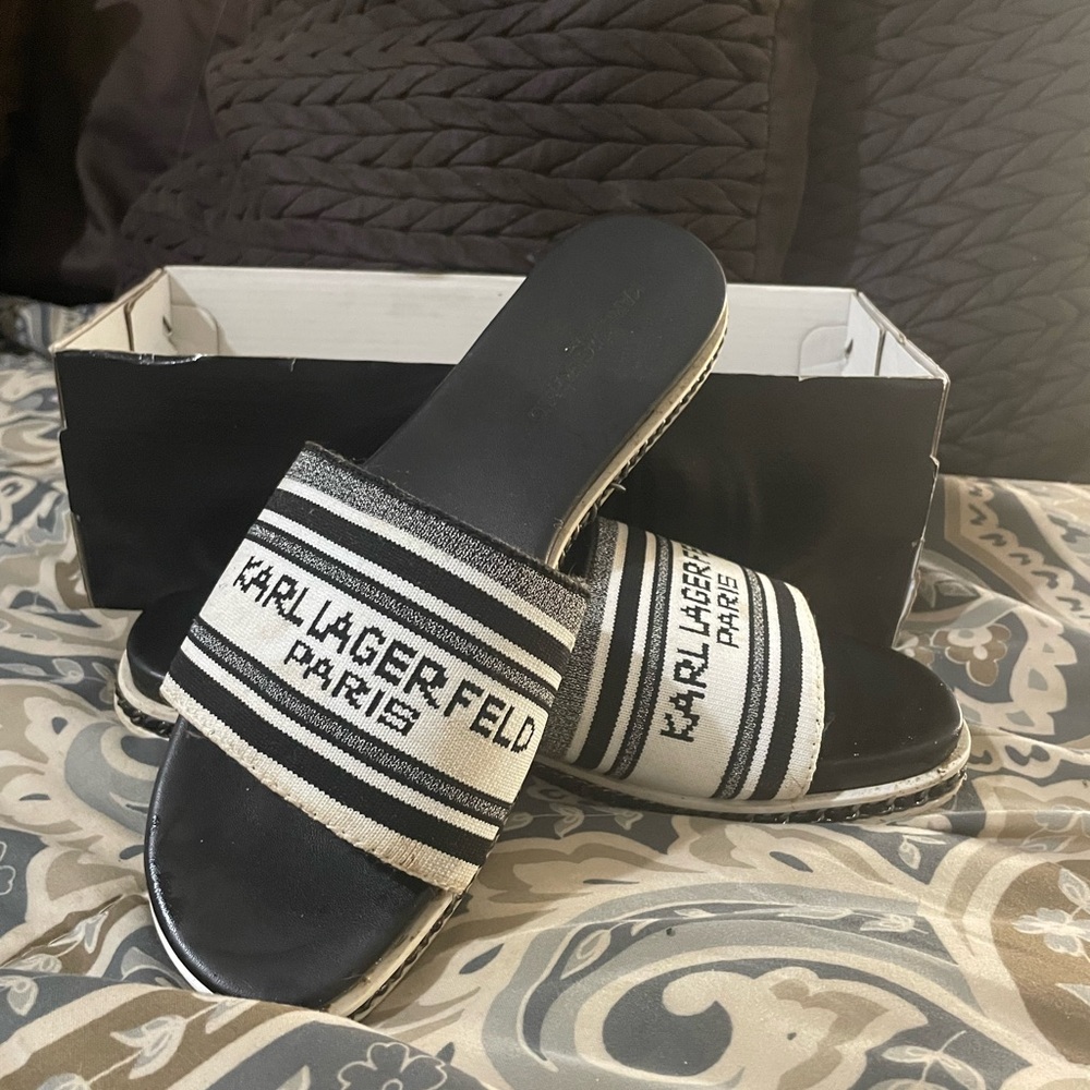 Karl Lagerfeld Striped Black and White Sandals